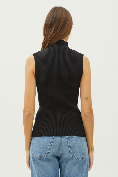 Sleeveless Ribbed Sweater (Black)