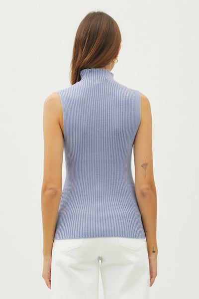 Sleeveless Ribbed Sweater (Blue)