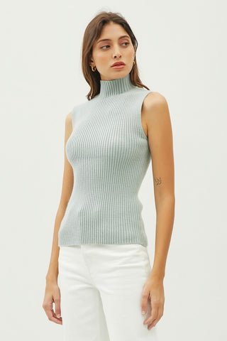 Sleeveless Ribbed Sweater (Seafoam)