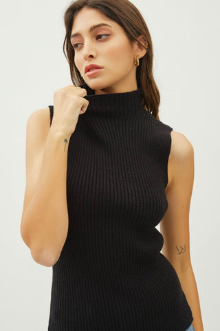 Sleeveless Ribbed Sweater (Black)