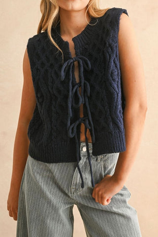 Tie Front Cable Knit Vest