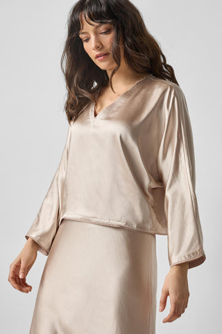 Satin V-Neck Dolman Blouse