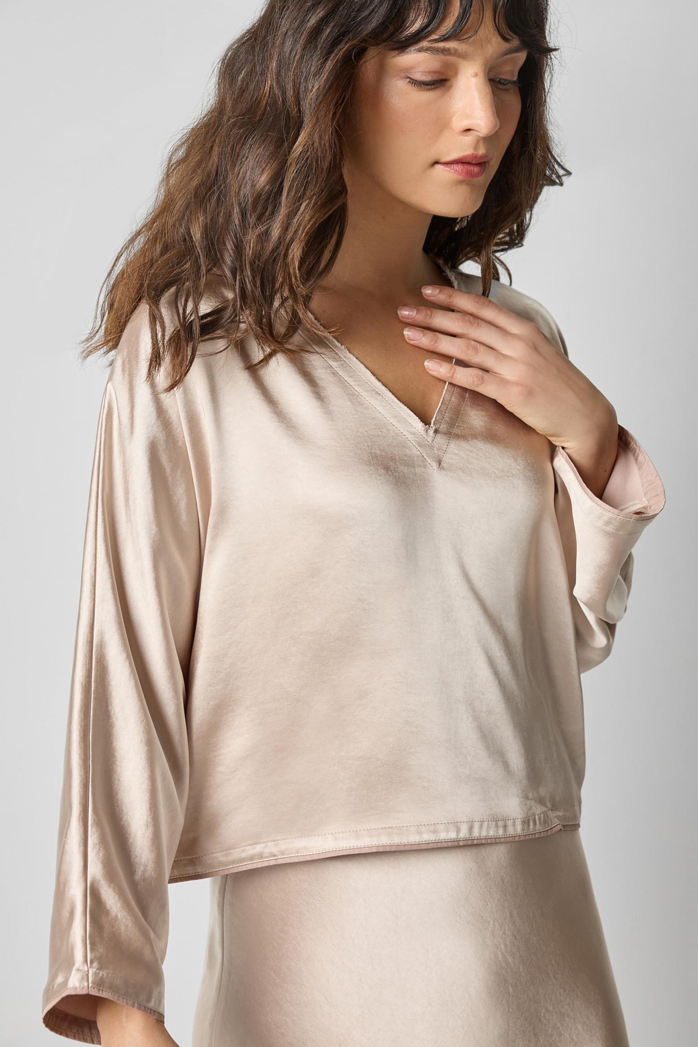 Satin V-Neck Dolman Blouse