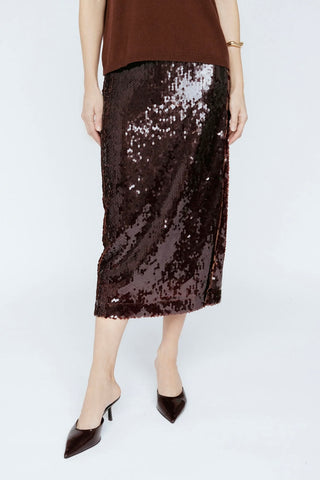 Sequin Midi Skirt Mahogany
