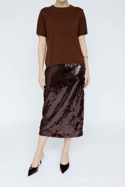 Sequin Midi Skirt Mahogany
