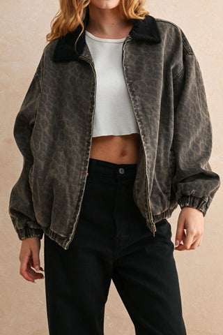 Leopard Printed Bomber Jacket