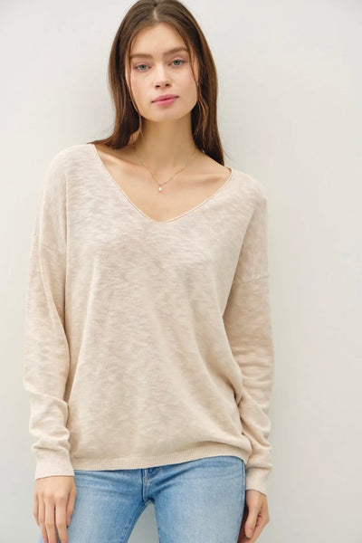 V-Neck Slub Sweater (Beige)