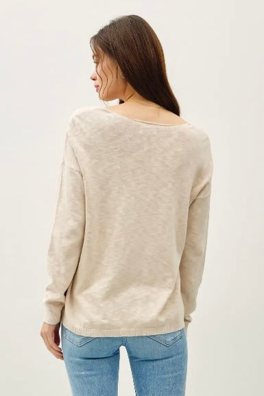 V-Neck Slub Sweater (Beige)