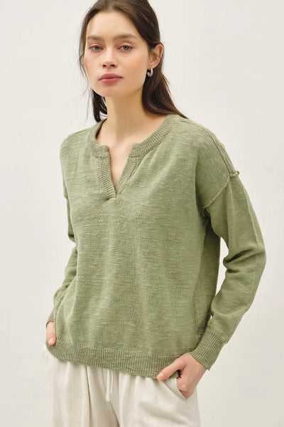 Notched V-Neck Sweater (Sage)