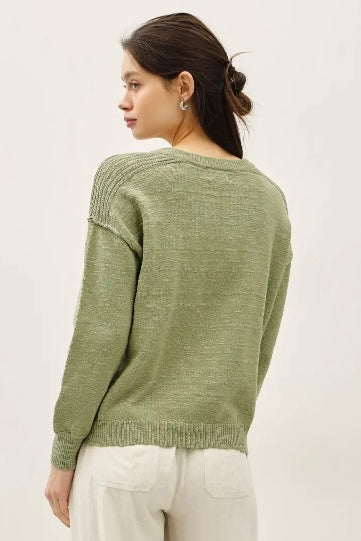 Notched V-Neck Sweater (Sage)