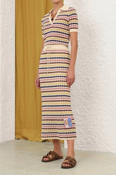 Awaken Scallop Knit Midi Skirt