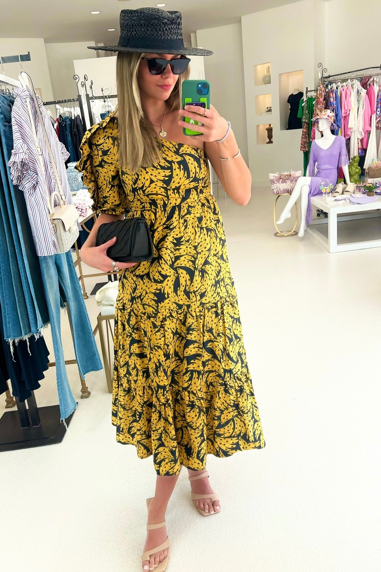 Spotted Bananas One-shoulder MIDI Dress