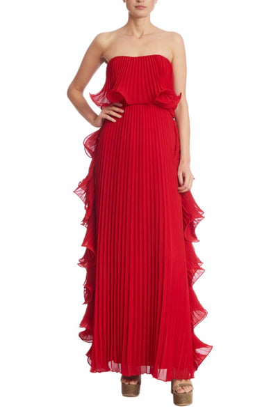 Strapless Pleated Ruffle Gown