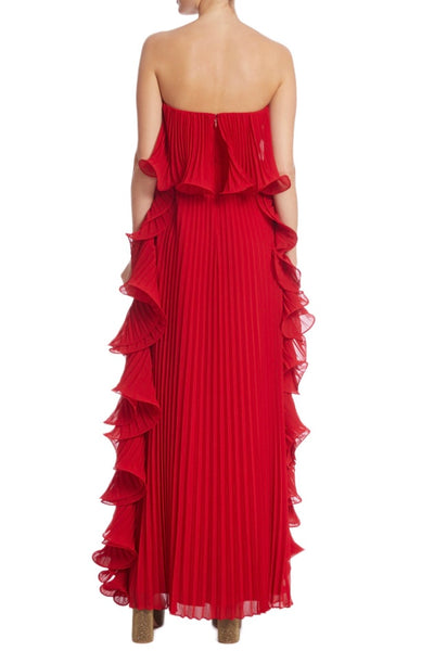 Strapless Pleated Ruffle Gown